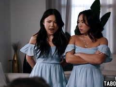 アジア人, フェラチオ, 茶髪の, エロティック, 小柄, ガリガリ, 三人, オッパイの