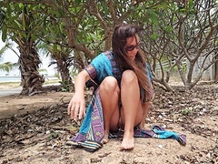 ビーチ, 女, 淫乱熟女, ヌーディスト, 放尿, 現実, 一人, オッパイの