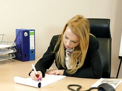 美女, ブロンド, フェラチオ, チン, なめる, オフィス, オマンコ, 締まりの良い