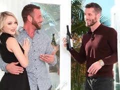 アナル, ブロンド, フェラチオ, イく瞬間, ダブル開発, 手コキする, 3p男男女, 三人