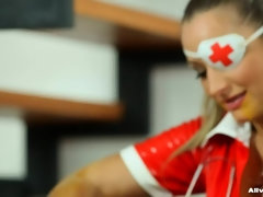 Nourriture, Bâillonner, Latex, Cuir, Infirmière, Collant, Attachée, Mouillée
