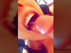 Enthousiasteling, Sperma in mond, Handbeurt, Likken, Gezichtspunt, Zuigen, Slikken, Vrouw