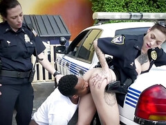 Black man fucks two dirty cop ladies in outside 3some