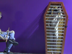 Caged boy wants his master to set him free and fuck him