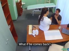 Sexy nurse makes doctors son cum twice