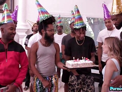 Teen Coco Lovelock Gets To Suck On A Bunch Of Big Black Cocks For Her B-Day