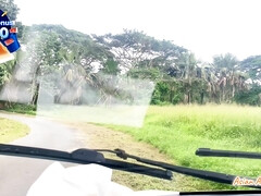 Leie, Asiatisch, Grosser arsch, Auto, Sperma im mund, Schwanz, Im freien, Pov
