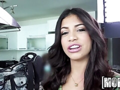 Achter de coulissen, Pijpbeurt, Bruinharig, Hd, Latijnse vrouw, Gezichtspunt, Openbaar, Geschoren