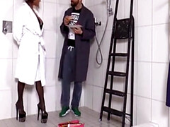 Schwarz, Blasen, Schwanz, Deutsch, Hardcore, Milf, Schlaffe titten, Dusche