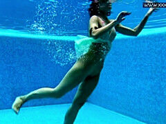 アナル, 茶髪の, 女, 小柄, プール, シャワー, オッパイの, 水中