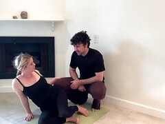 Stepson Helps Stepmom With Yoga And Stretches Her Twat