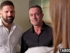 アナル, デカパイ, フェラチオ, 茶髪の, チン, 母, ガリガリ, 三人