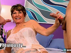 Juan Largo, John Stranger & Bea's hot MILF threesome ends in a hot cumshot