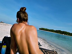 素人, 美女, ビーチ, ビキニ, 淫乱熟女, 公共, オッパイの