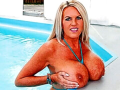 ビキニ, 指いじり, 目瞪口呆, 手コキする, オナニー, 淫乱熟女, プール, 濡れ