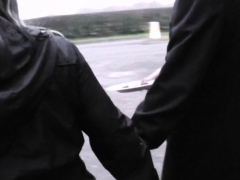 Picked up busty bitch swallows his huge dick