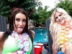 お尻, フェラチオ, 茶髪の, 女 人男 人, 手コキする, プール, ティーン, オッパイの