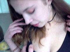 Enthousiasteling, Bruinharig, Sperma in gezicht, Klein, Tiener