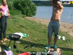 Braunhaarige, Hochschule, Gruppe, Lingerie, Strümpfe