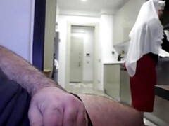 Public Jerk Off Behind Big-Ass Stepmom