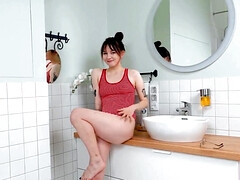 美女, 浴室, 美人, 茶髪の, 女, ハードコア, オナニー, 一人