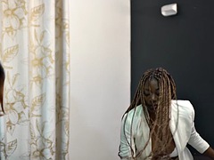 ぽっちゃり, 黒人, フェラチオ, 茶髪の, 黒人, レズビアン, オージー, オッパイの