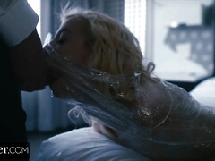 緊縛, ブロンド, フェラチオ, チン, 顔射, なめる, ポルノスター, 馬乗り