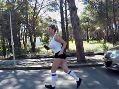 Busty babe pussyfucked after exercise