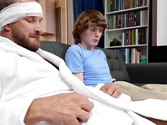 Muscular man with a tanned body is banging a twink