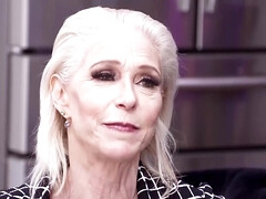 Mature blonde seducing a younger stud for a ride