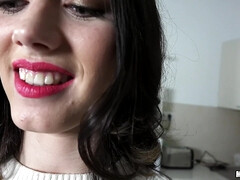 Euro Broad Bangs Doggystyle - sweet chick Sarah Highlight gives sloppy blowjob