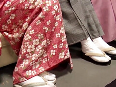 Maki Hojo brings her friends for a wild kimono fuck