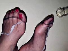 Compilatie, Sperma shot, Fetisj, Voeten fetish, Handbeurt, Masseren, Nylonstof, Panty