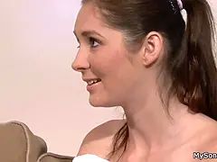 Boyfriend's dad involves teen brunette into cheating fuck