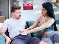 Long haired minx gets facialized after servicing Kyle's meat pole