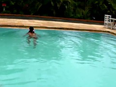 デカチン, デカパイ, 黒人, 黒人, プール, シーメール