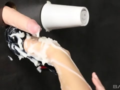 Nathaly Cherie gets her first gloryhole sperm bath