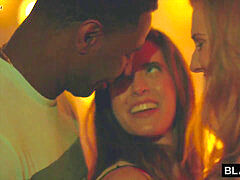 デカチン, フェラチオ, 茶髪の, 顔射, 三人