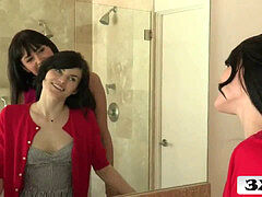 Sucer une bite, Brunette brune, 2 femmes 1 homme, Poilue, Mature, Maman, Petite femme, Plan cul à trois