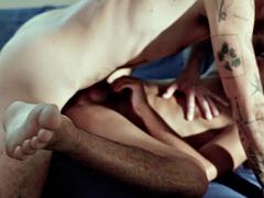 Tattooed man with hairy body banging a submissive fella