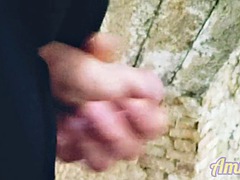 Enthousiasteling, Grote lul, Europees, Homo, Masturbatie, Buiten, Openbaar, Alleen