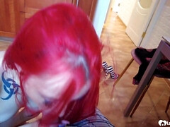 Asombroso, Mamada, Linda, Gafas, Tacones, Cocina, Pelirrojo, Flaco