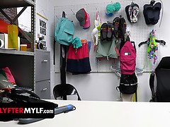 Alexis Malone dominates security officer for stolen goods and takes cum in mouth