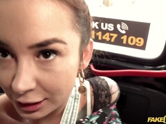 Skinny bitch Freya Dee rides cabbie's willy