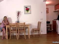 Czech mom and teen blonde caress each other