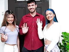アジア人, ベッドルーム, デカチン, フェラチオ, 女 人男 人, ガリガリ, ティーン, 三人
