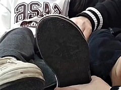 Amateur, Asiático, Chino, Pies, Japonés, Lamidas, Chupando, Trio