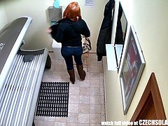 デカパイ, 自家製, オマンコ, 剃毛, 日光浴室, 一人, ティーン, のぞき