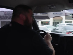Nerdy brunette got fucked in the car