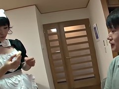 Beautiful Japanese maid masturbates her love tube all alone